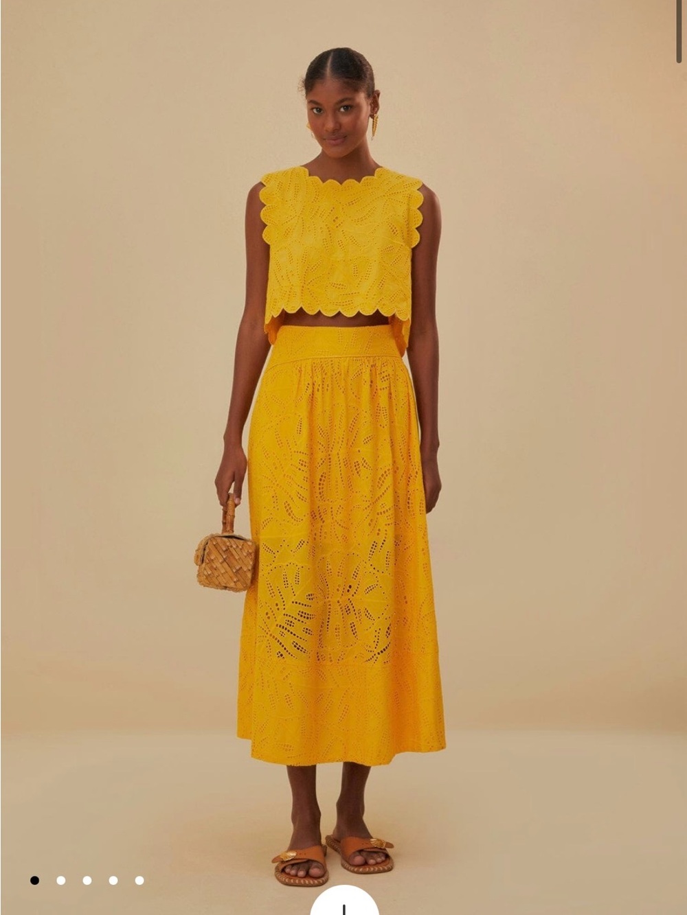 FARM Rio Yellow Eyelet Midi Skirt Set